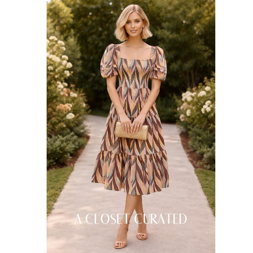 Autumn Adeigbo Della African Leaf Print Midi Dress 2 NEW